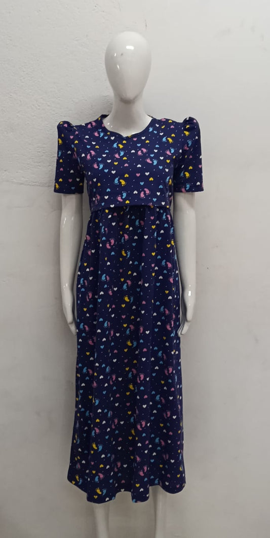 NAVY BLUE FOOT DESIGN-FG-66-ZIPLESS FEEDING GOWN