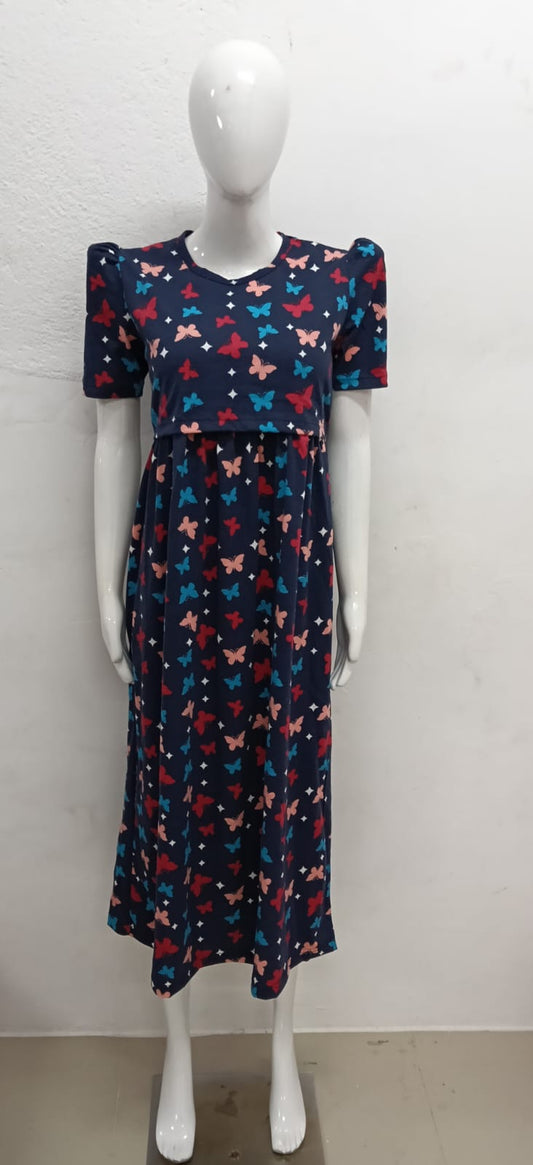 RED BLUE BUTTERFLY-FG-68 ZIPLESS FEEDING GOWN