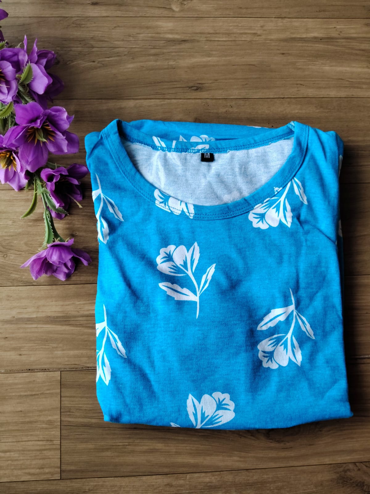 SKY BLUE WHITE FLOWERS ZIPLESS GOWN-FG-11