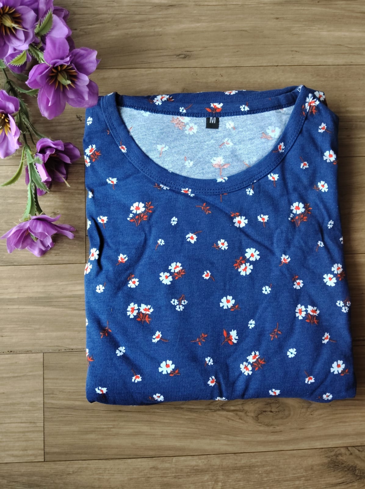 NAVY BLUE  SMAL FLOWERS ZIPLESS GOWN-FG-06