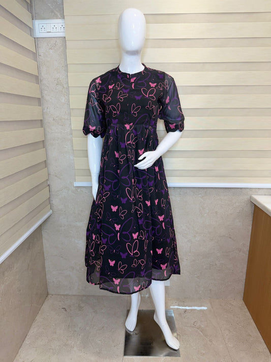 'BLACK WITH PURPLE PINK BUTTERFLY'CENTER ZIP-FM-334