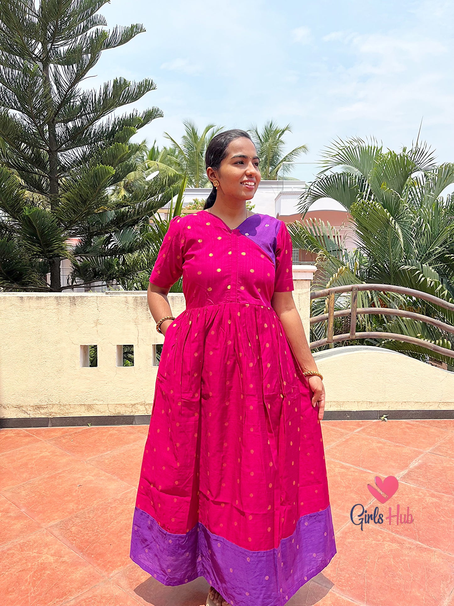 Pink With Violet Silk Cotton