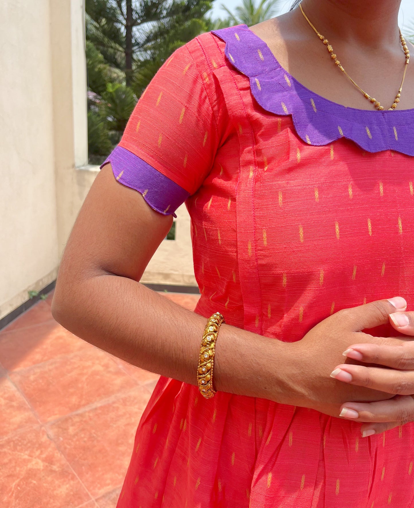 Peach with Purple Silk Cotton